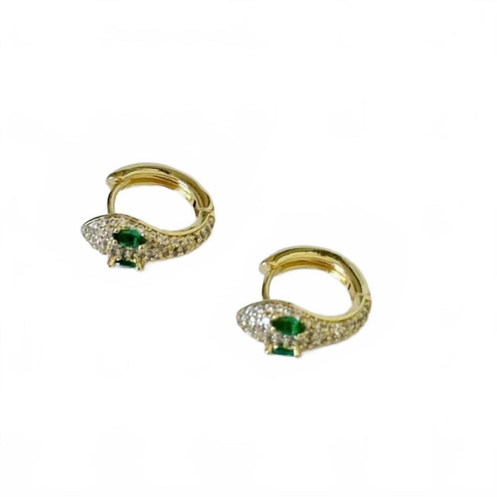 NEW TRAMPS+THIEVES women's diamond snake huggies earrings in gold